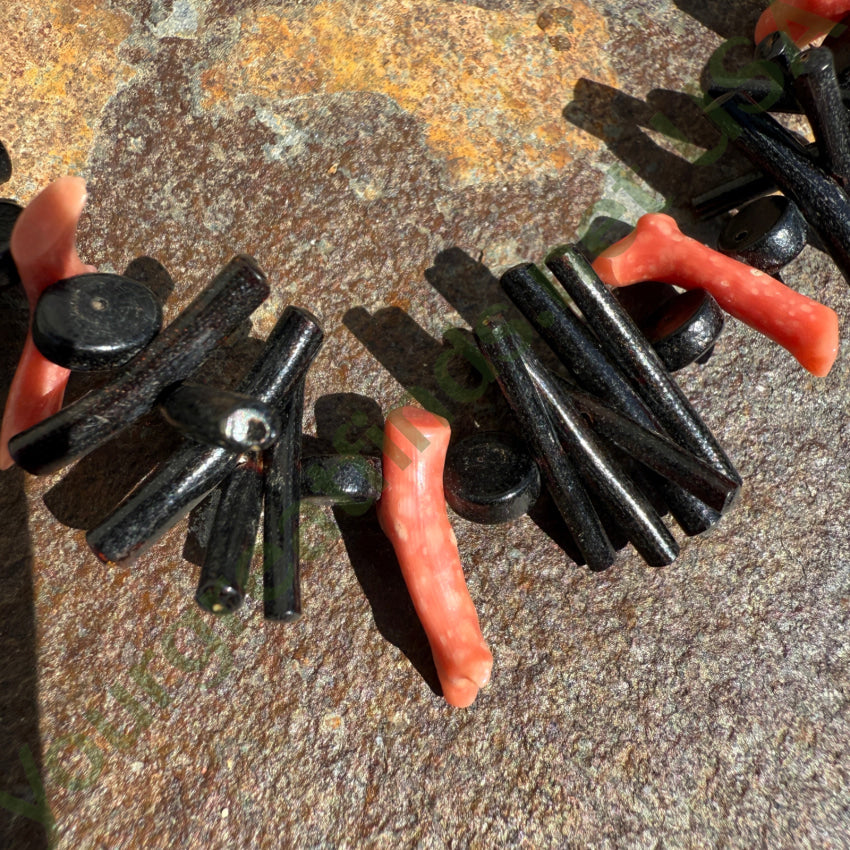 Vintage Black & Red Branch Coral Necklace 28’’ Long necklace