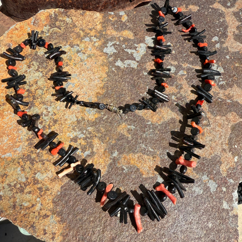 Vintage Black & Red Branch Coral Necklace 28’’ Long necklace