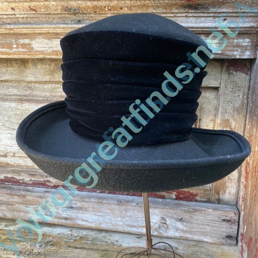 Vintage Black Wool & Velvet Modified Top Hat Eric Javits Yourgreatfinds