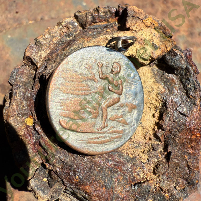 Vintage Blue Enamel on Copper Surfer Saint Christopher Pendant St. Christopher Necklace