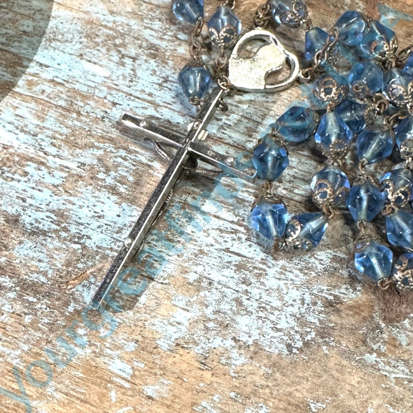 Vintage Blue Faceted Glass Bead Rosary