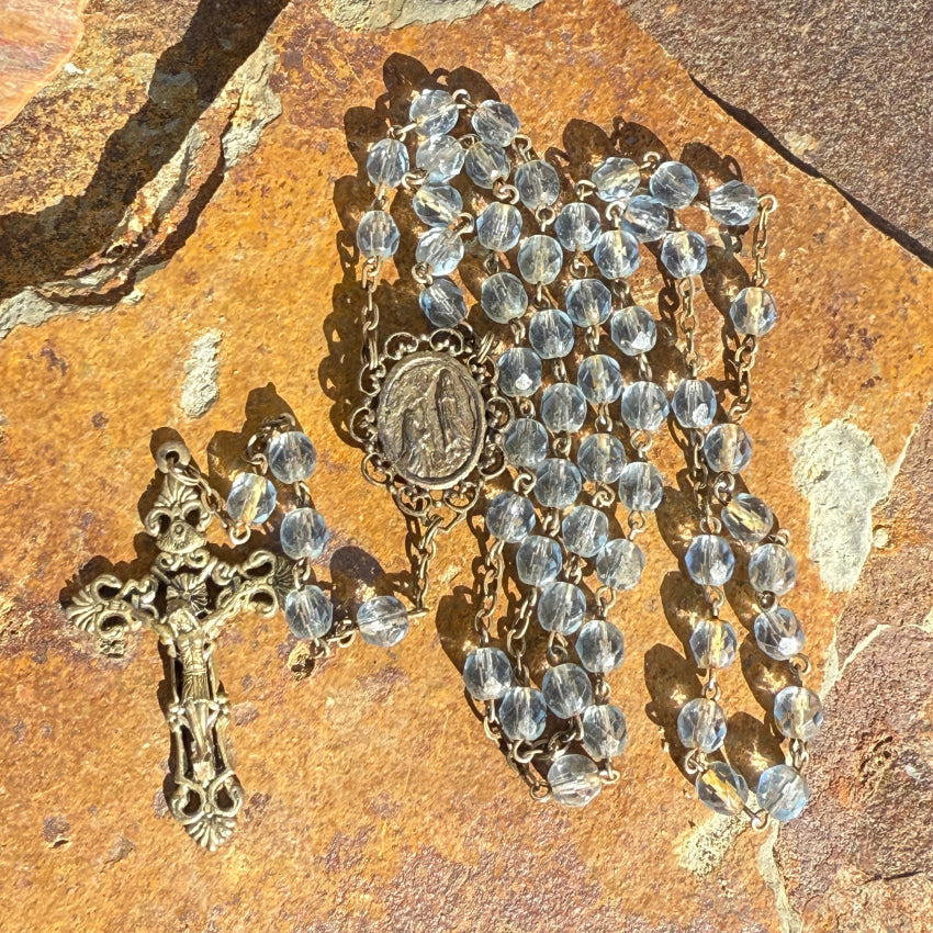 Vintage Blue Glass Bead Reliquary Holy Water Catholic Rosary rosary necklace