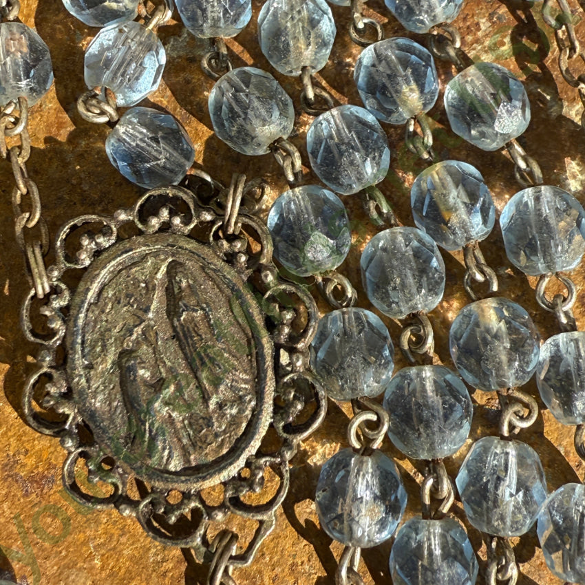 Vintage Blue Glass Bead Reliquary Holy Water Catholic Rosary rosary necklace