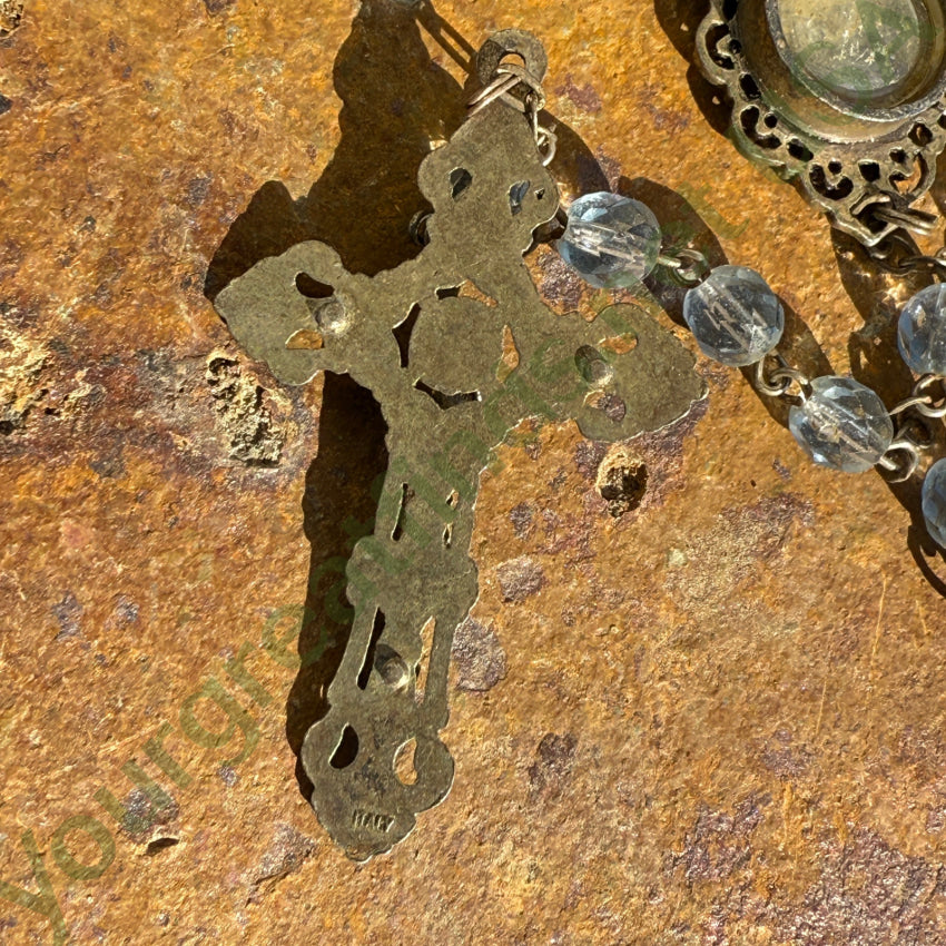 Vintage Blue Glass Bead Reliquary Holy Water Catholic Rosary rosary necklace