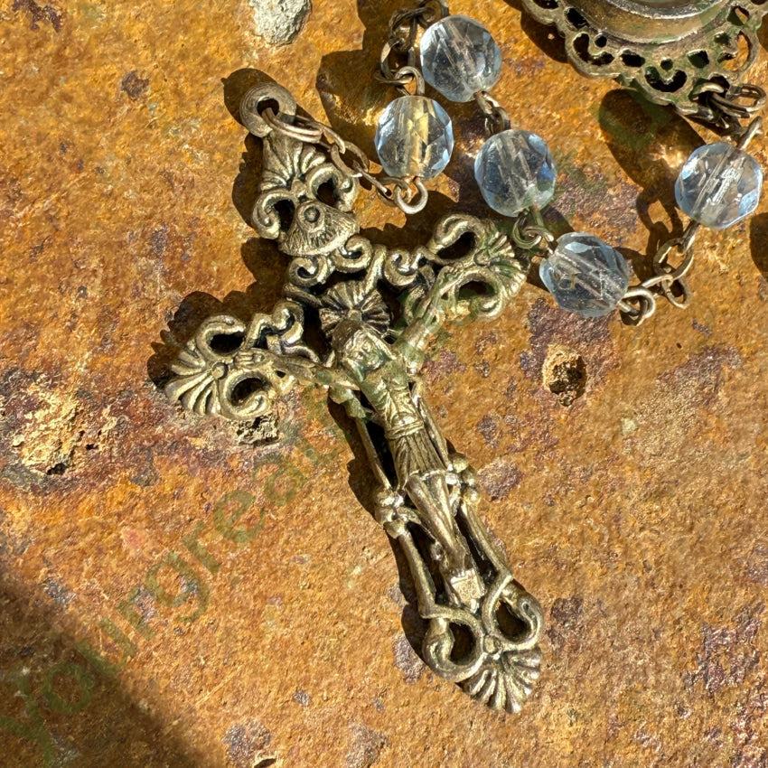 Vintage Blue Glass Bead Reliquary Holy Water Catholic Rosary rosary necklace