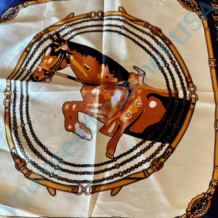 Vintage Blue Gold Horse Equestrian Scarf