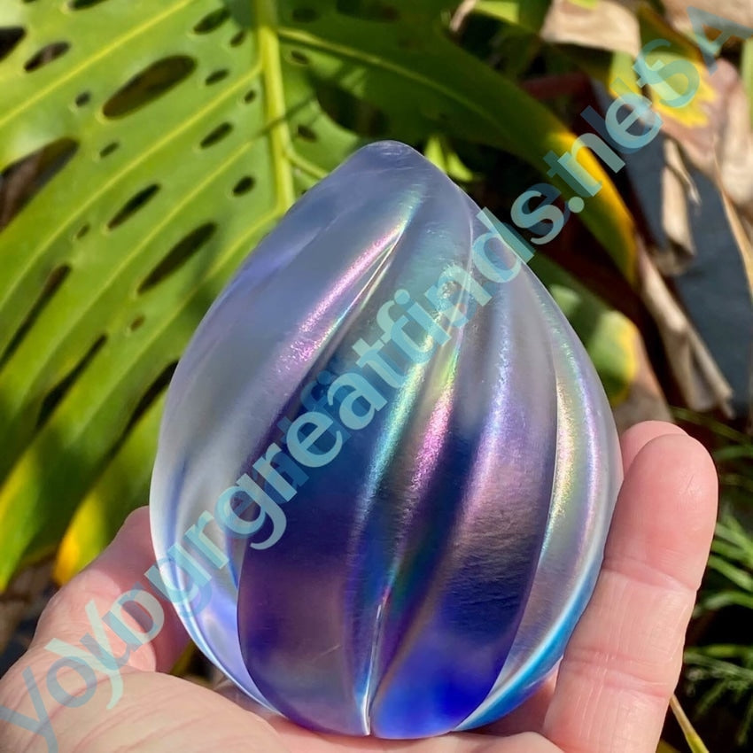 Vintage Blue Iridescent Clear Spiral Art Glass Paperweight SIGNED Maytum Studio Yourgreatfinds