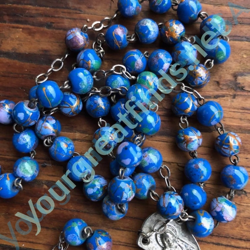 Vintage Blue Murano Venetian Glass Bead Rosary Yourgreatfinds
