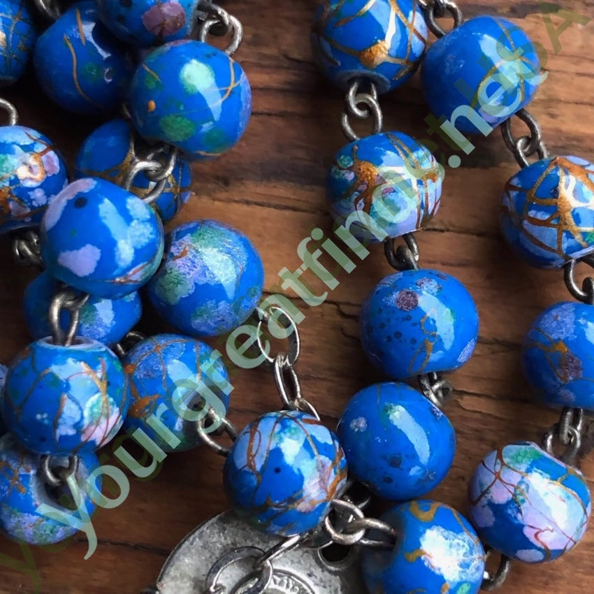 Vintage Blue Murano Venetian Glass Bead Rosary Yourgreatfinds