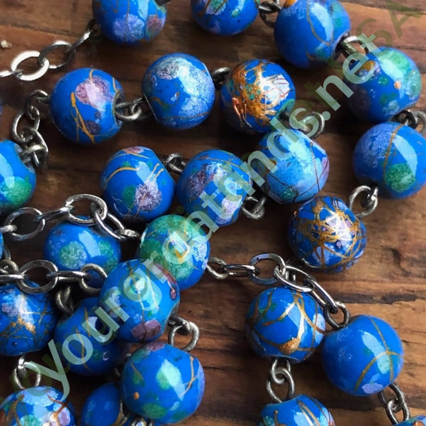 Vintage Blue Murano Venetian Glass Bead Rosary Yourgreatfinds