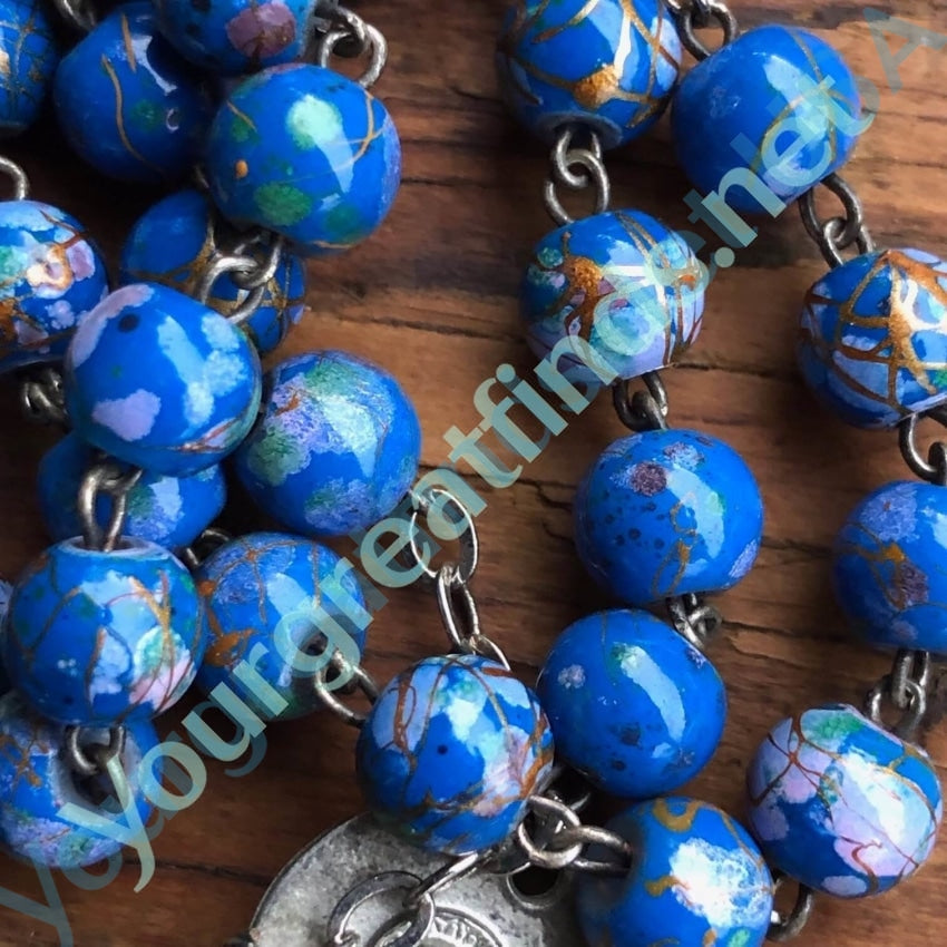 Vintage Blue Murano Venetian Glass Bead Rosary Yourgreatfinds