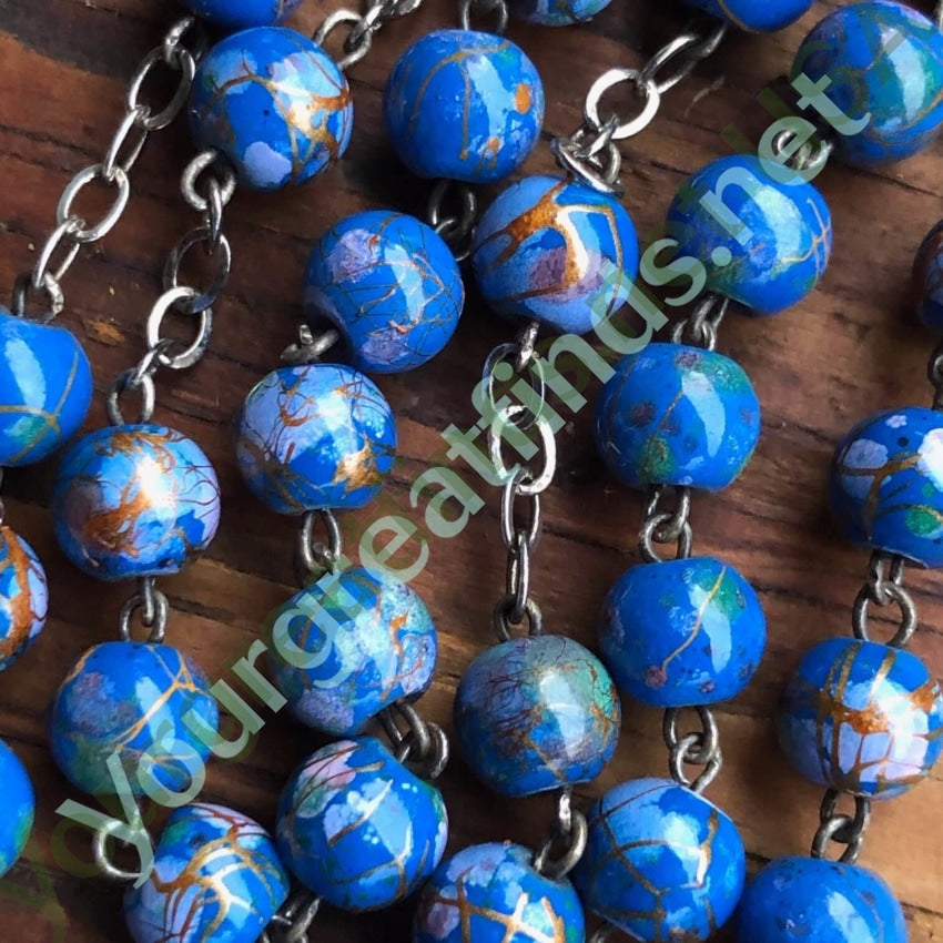 Vintage Blue Murano Venetian Glass Bead Rosary Yourgreatfinds
