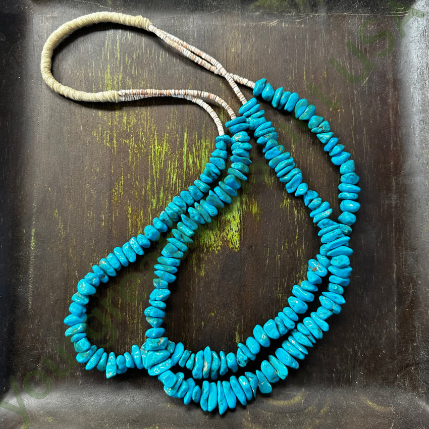 Vintage Blue Nugget Turquoise & White Heishi Bead Necklace Necklace