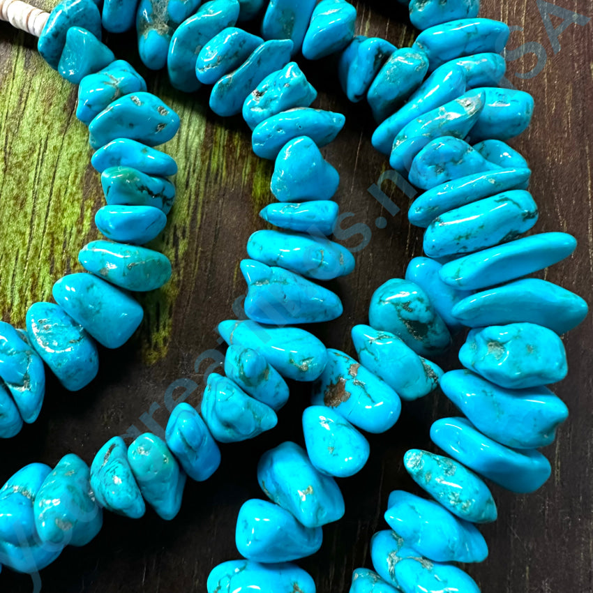 Vintage Blue Nugget Turquoise & White Heishi Bead Necklace Necklace