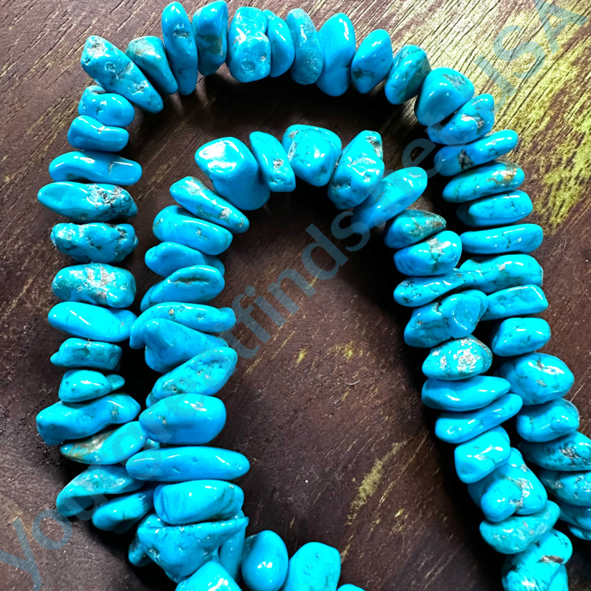 Vintage Blue Nugget Turquoise & White Heishi Bead Necklace Necklace