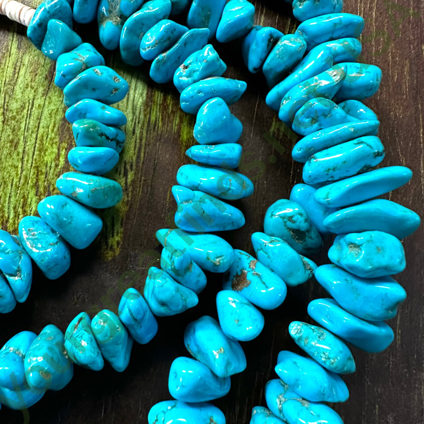 Vintage Blue Nugget Turquoise & White Heishi Bead Necklace Necklace