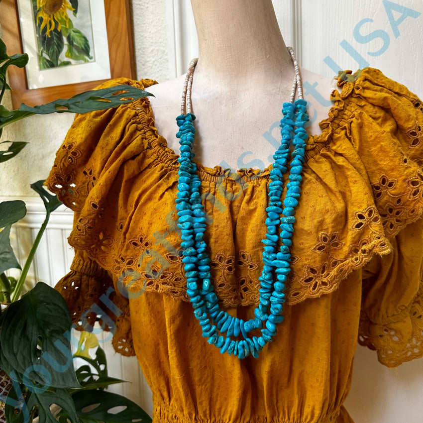 Vintage Blue Nugget Turquoise & White Heishi Bead Necklace Necklace