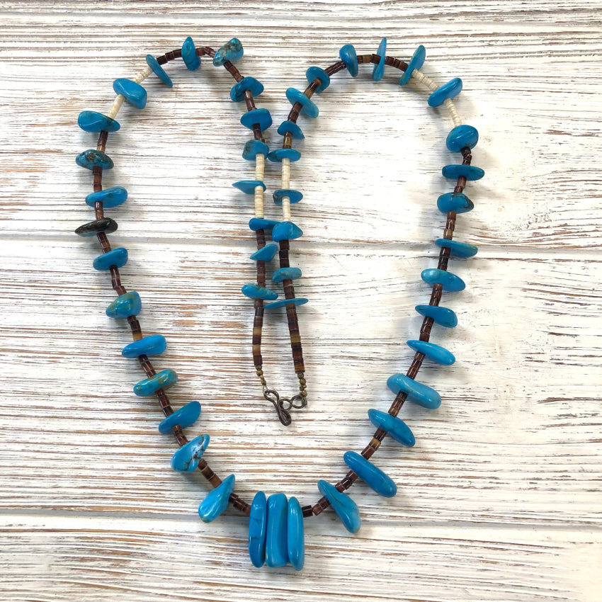 Vintage Blue Turquoise Nugget &amp; Heishi Bead Necklace