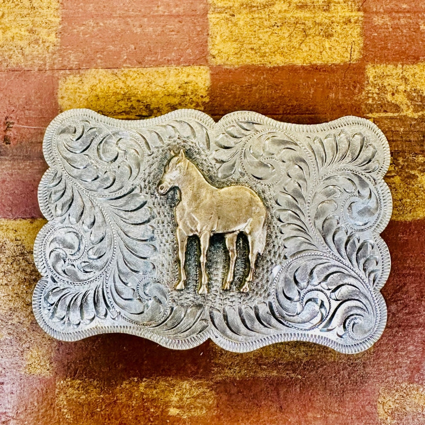 Vintage Boyd Sterling Silver Overlay Western Belt Buckle