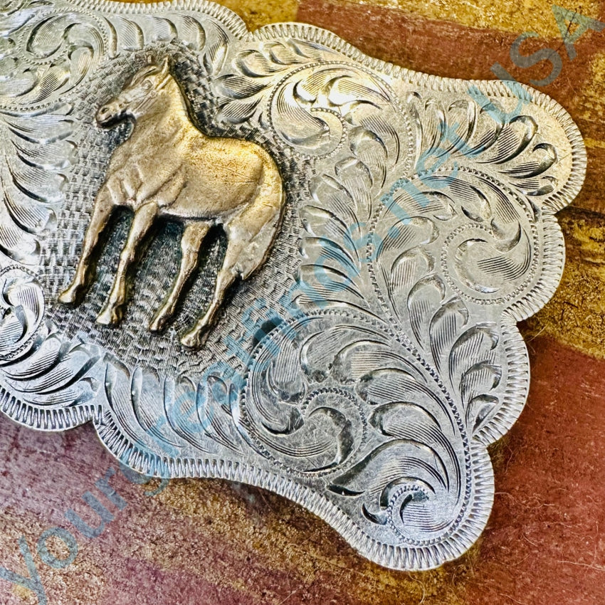 Vintage Boyd Sterling Silver Overlay Western Belt Buckle