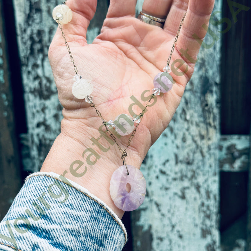 Vintage Brass Chain Jade Bead Necklace