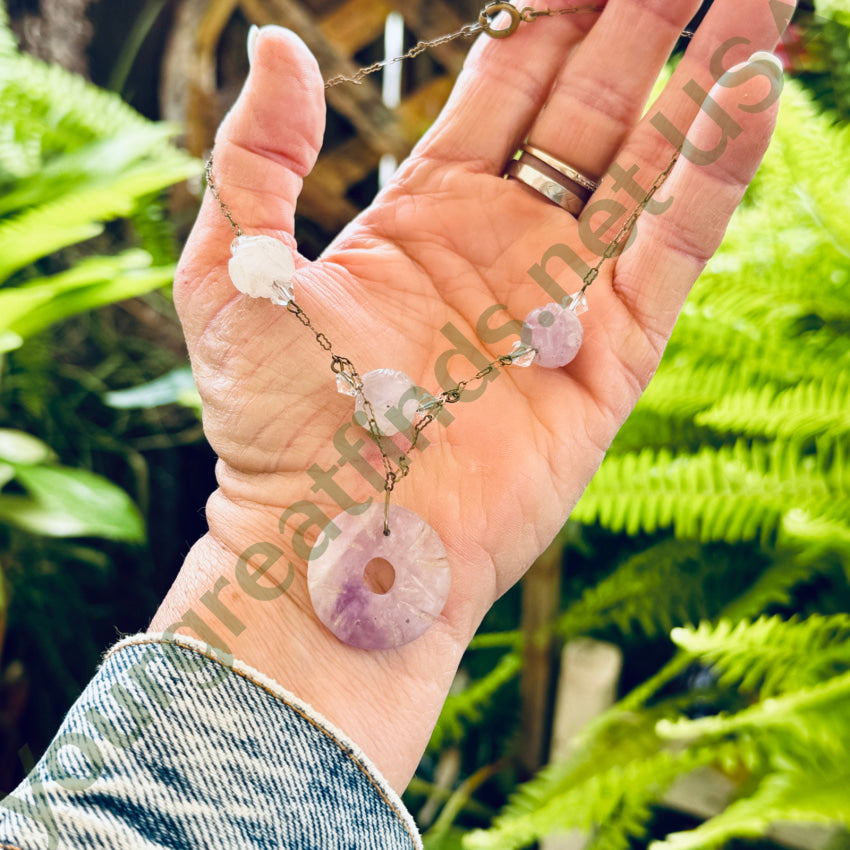 Vintage Brass Chain Jade Bead Necklace