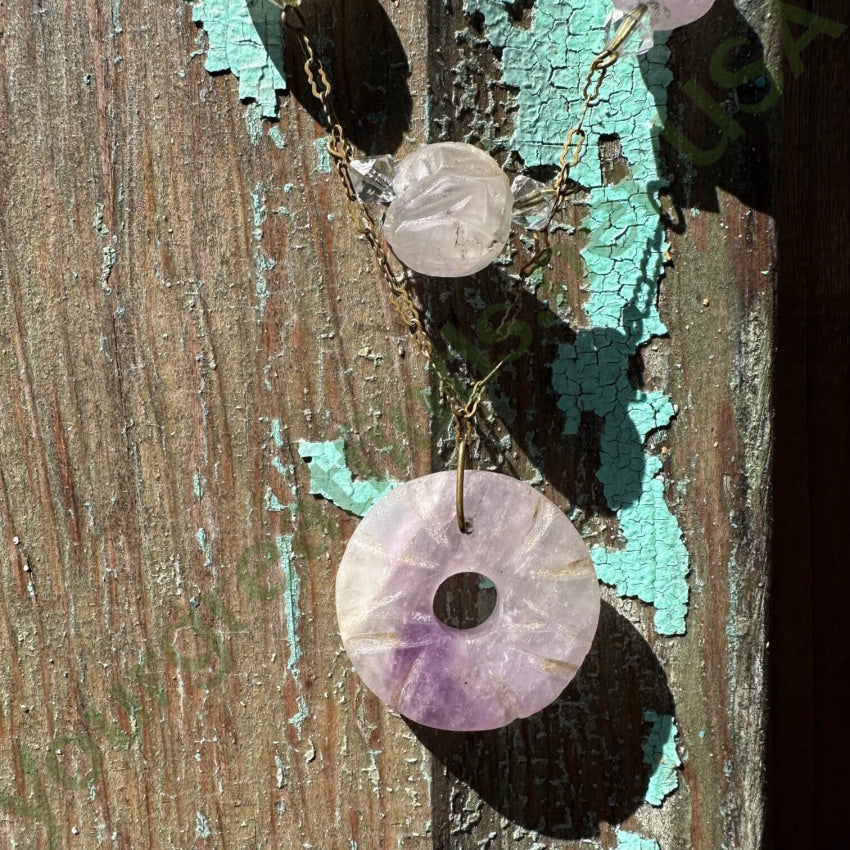 Vintage Brass Chain Jade Bead Necklace