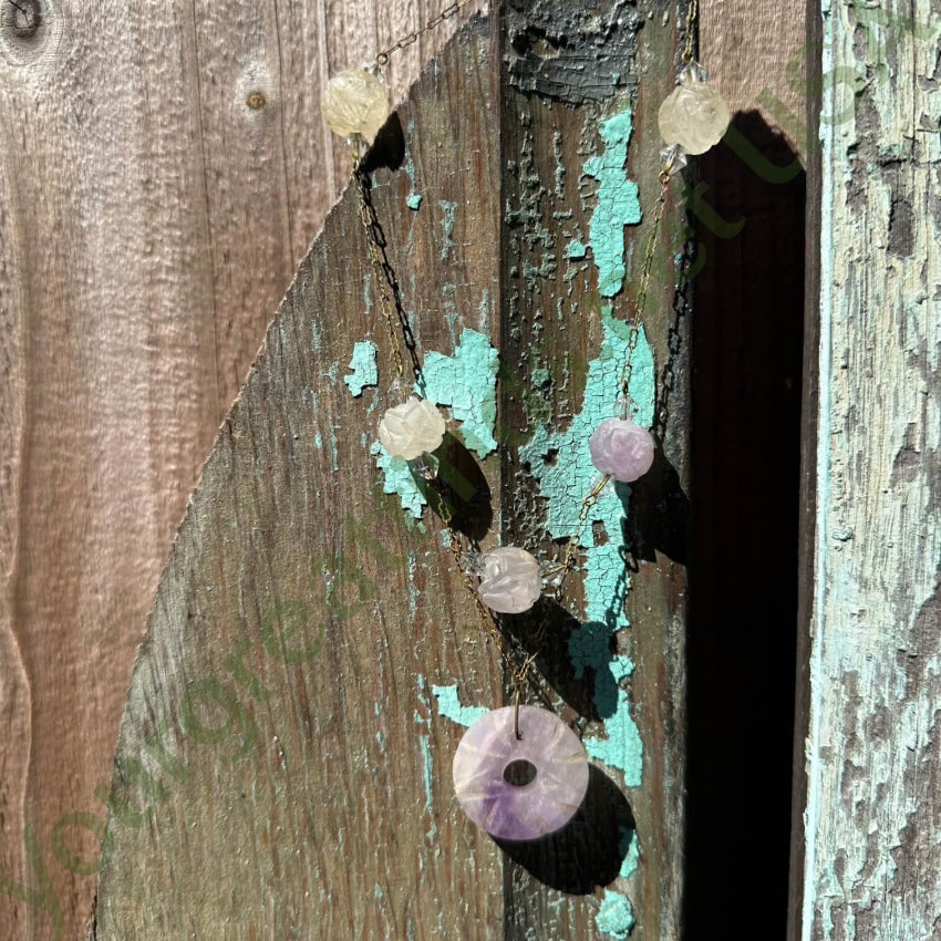Vintage Brass Chain Jade Bead Necklace
