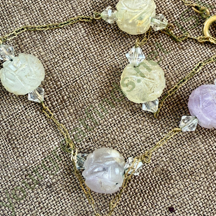 Vintage Brass Chain Jade Bead Necklace