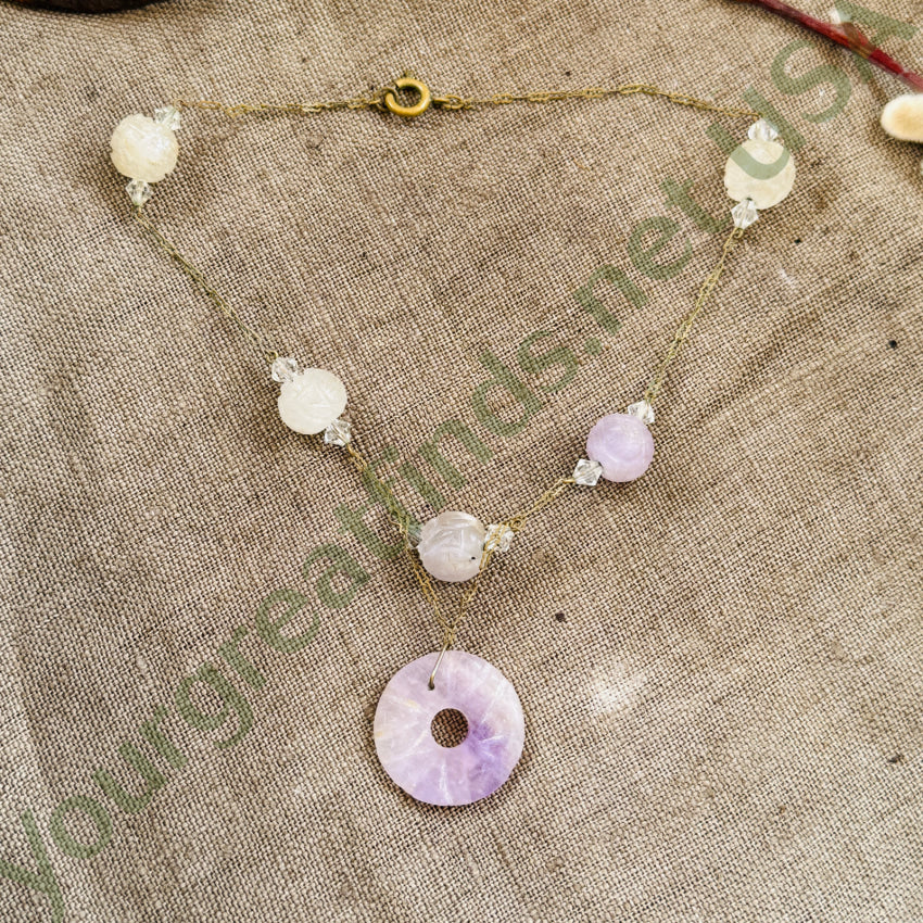 Vintage Brass Chain Jade Bead Necklace