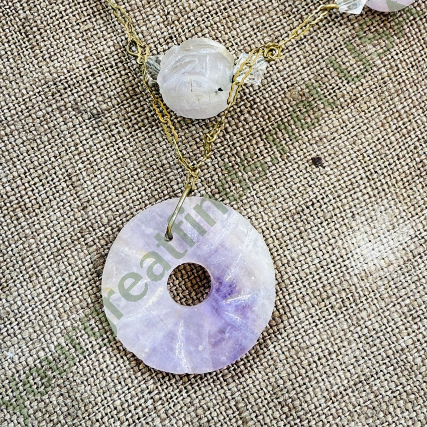 Vintage Brass Chain Jade Bead Necklace