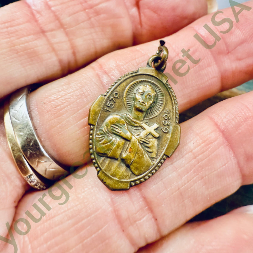 Vintage Brass Saint Martin De Porres Devotional Pendant pendant