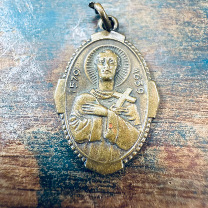 Vintage Brass Saint Martin De Porres Devotional Pendant pendant