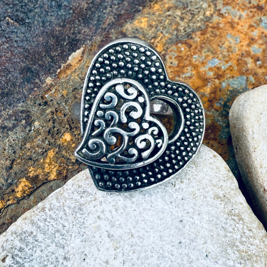 Vintage Brighton 925 Sterling Silver Double Heart Ring Size 6 ring