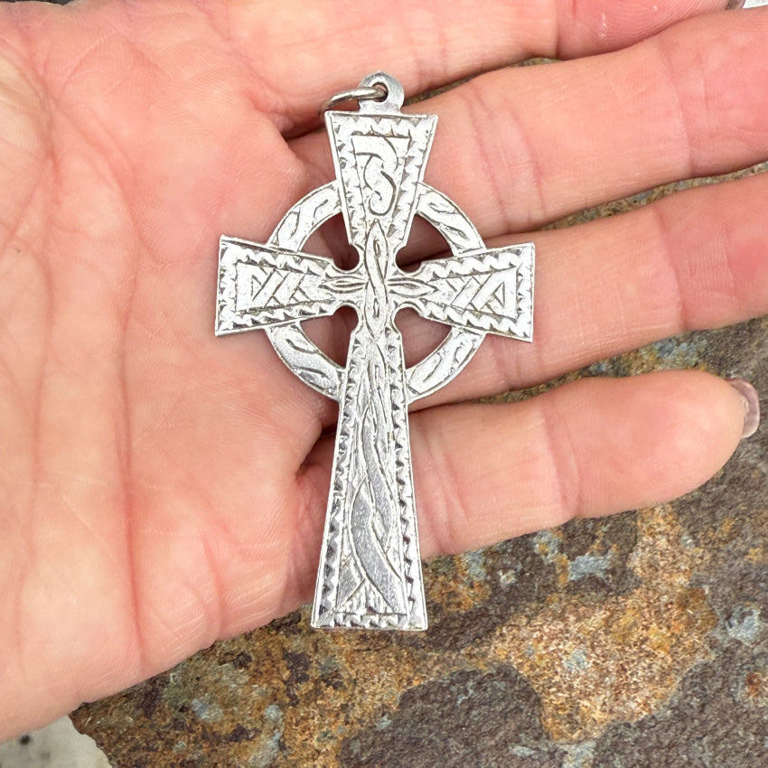 Vintage British Sterling Silver Celtic Cross Pendant pendant
