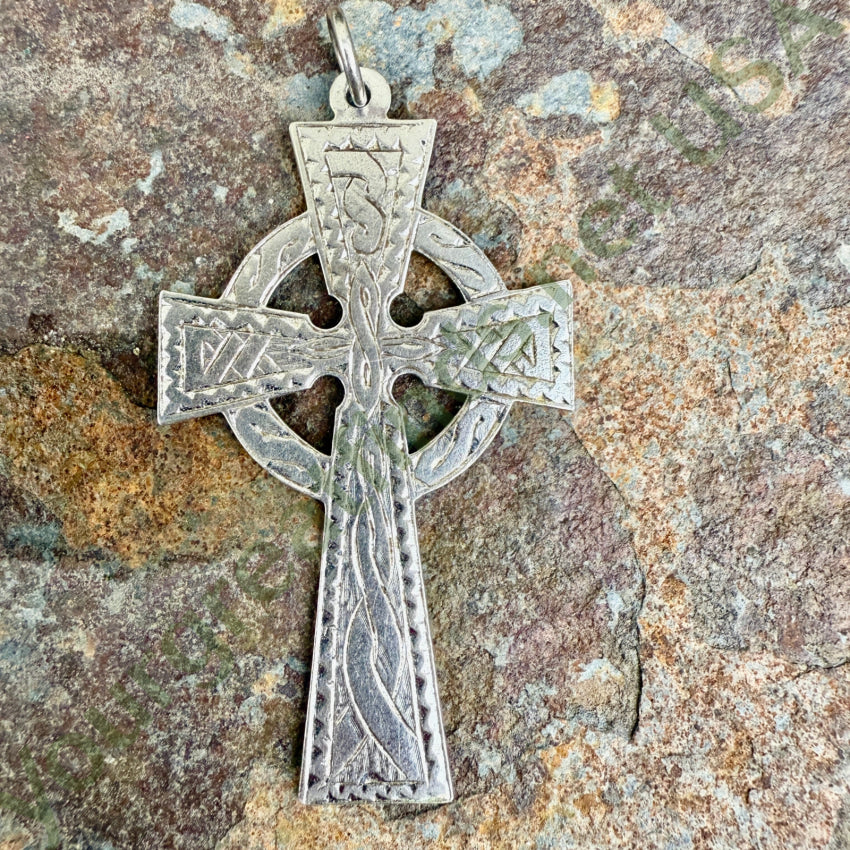 Vintage British Sterling Silver Celtic Cross Pendant pendant