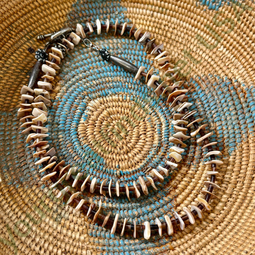 Vintage Brown Heishi & Conch Shell Necklace
