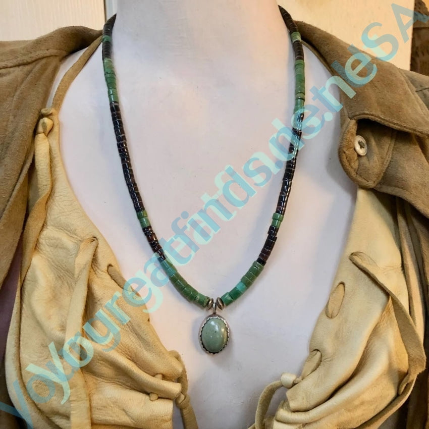 Vintage Brown Heishi Mint Green Turquoise Necklace Yourgreatfinds