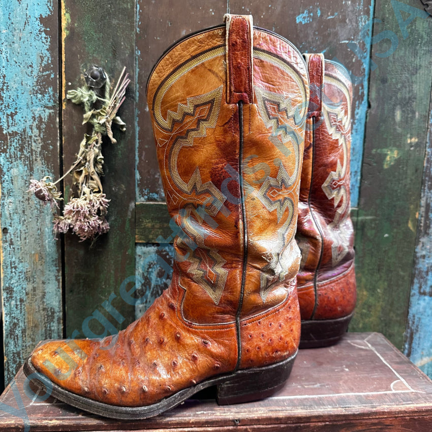 Vintage Brown Ostrich Leather Cowboy Boots Tener’s Western Outfitters