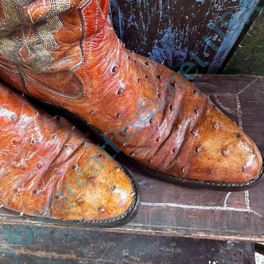 Vintage Brown Ostrich Leather Cowboy Boots Tener’s Western Outfitters