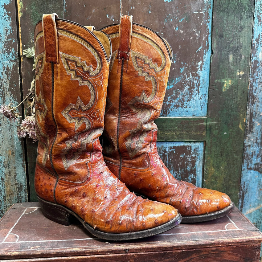 Vintage Brown Ostrich Leather Cowboy Boots Tener’s Western Outfitters