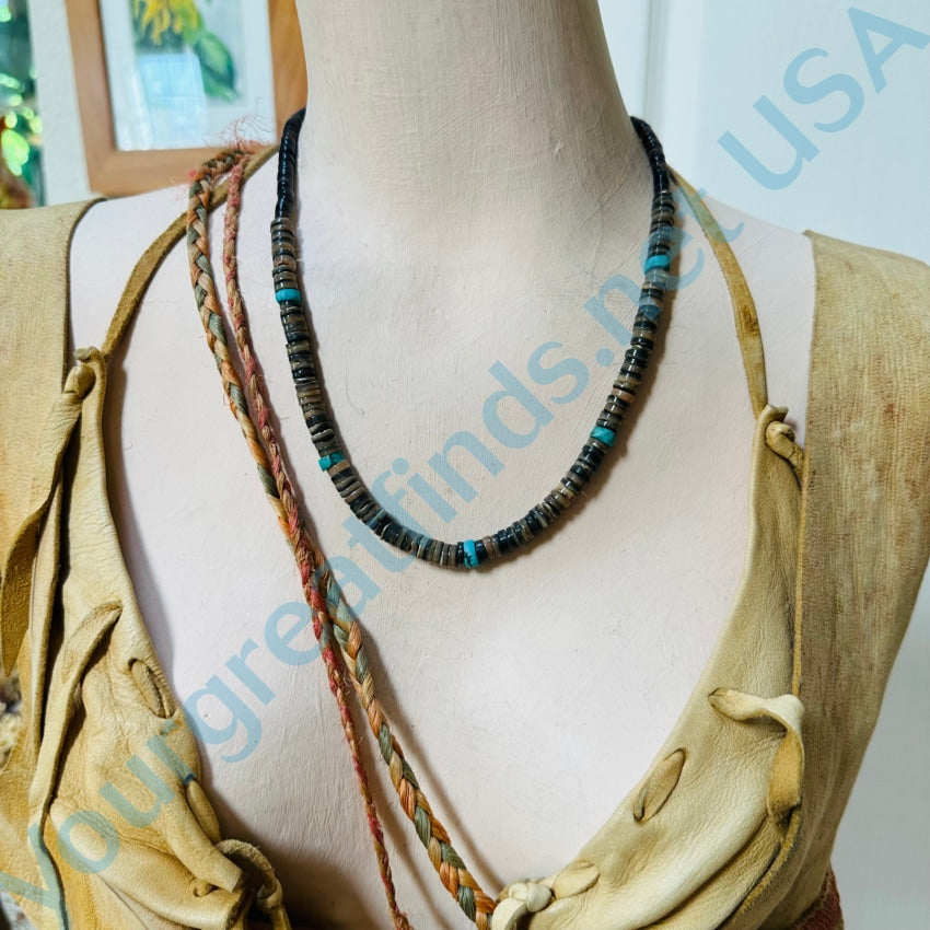 Vintage Brown & Turquoise Heishi Bead Necklace Native American