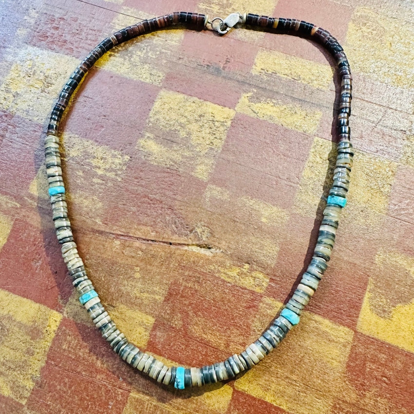 Vintage Brown & Turquoise Heishi Bead Necklace Native American