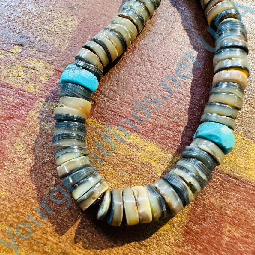 Vintage Brown & Turquoise Heishi Bead Necklace Native American