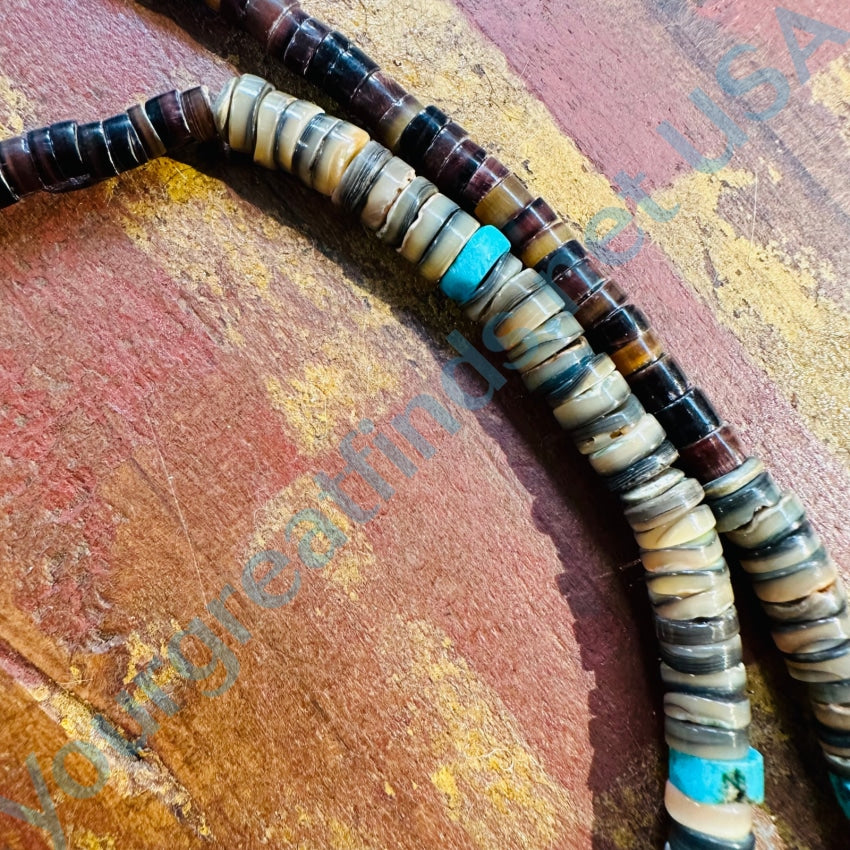 Vintage Brown &amp; Turquoise Heishi Bead Necklace Native American