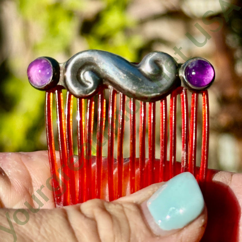Vintage C. 1930 Mexican Sterling Silver & Purple Amethyst Hair Comb hair comb