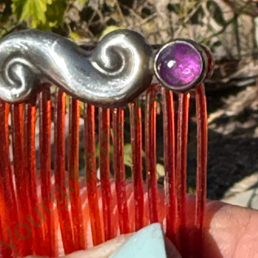 Vintage C. 1930 Mexican Sterling Silver & Purple Amethyst Hair Comb hair comb