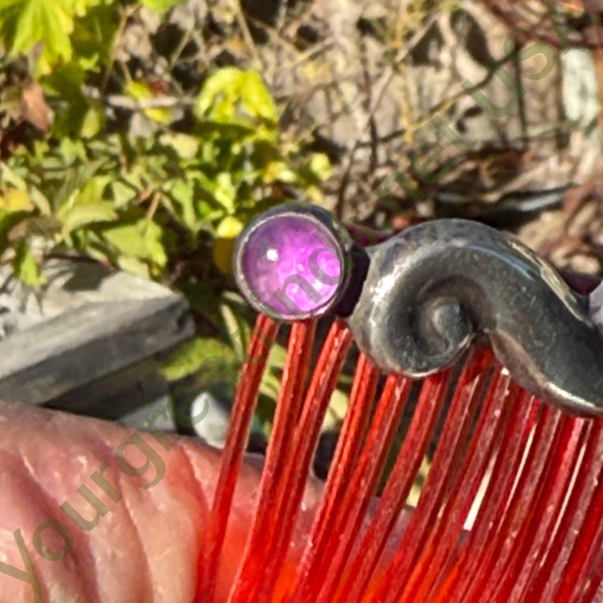 Vintage C. 1930 Mexican Sterling Silver & Purple Amethyst Hair Comb hair comb