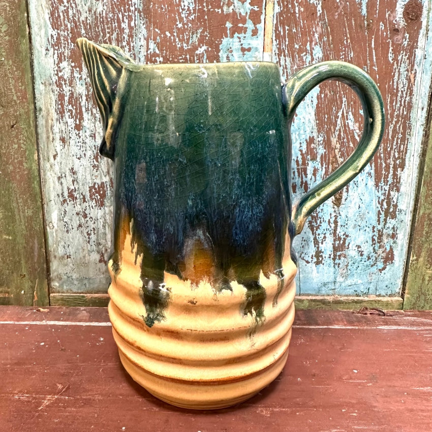 Vintage California Studio Stoneware Potter Pitcher Blue Glaze
