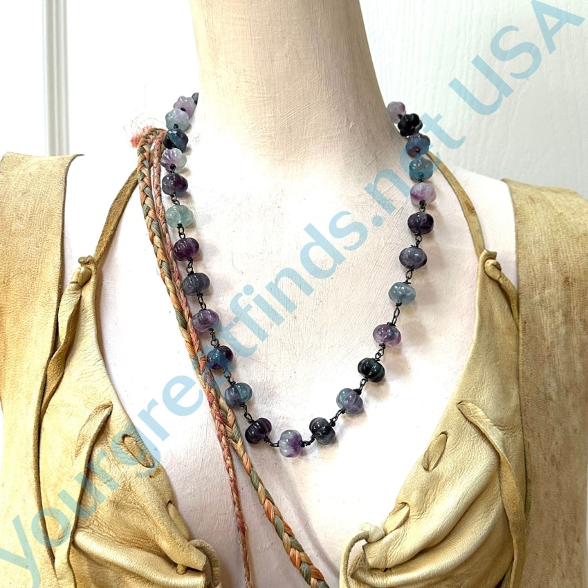 Vintage Carved Flourite Pumpkin Bead Necklace